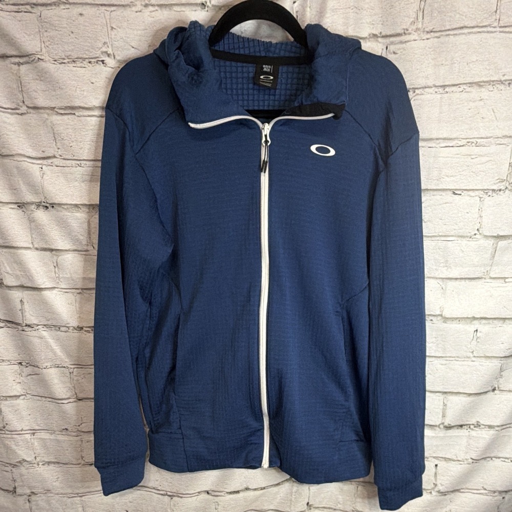 Oakley Mens Blue‎ Performance Fit Full Zip Textured Grid Hoodie Jacket Size XL